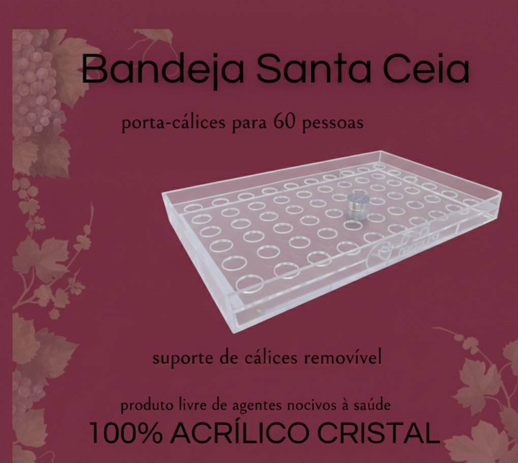 Bandeja Santa Ceia Para 60 Cálices Em Acrílico Cristal