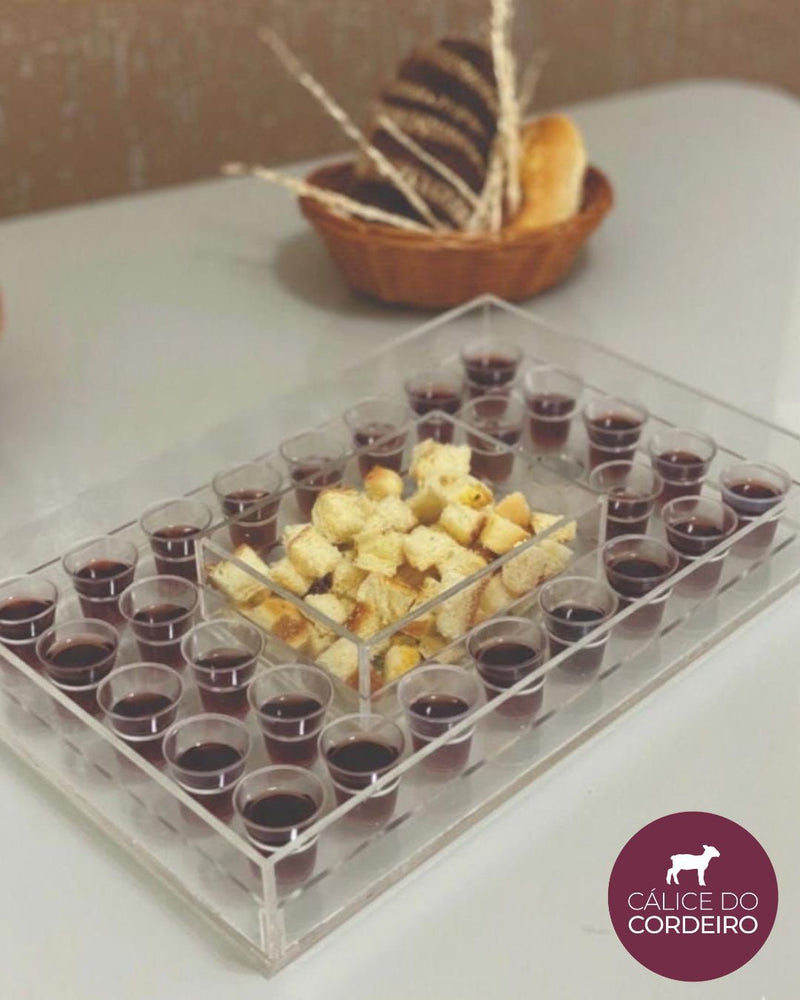 Bandeja de cálices e pão  acrílico, 28 furos